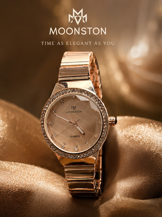 Haven Hour Rose Gold Crystal Luxe Watch – Elegant Women’s Quartz Timepiece
