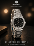 BESTWAY Crystal Luxe Women’s Stainless Steel Watch – Silver Black Edition