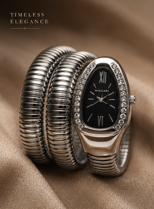 Luxury Silver Coil Bracelet Watch for Women