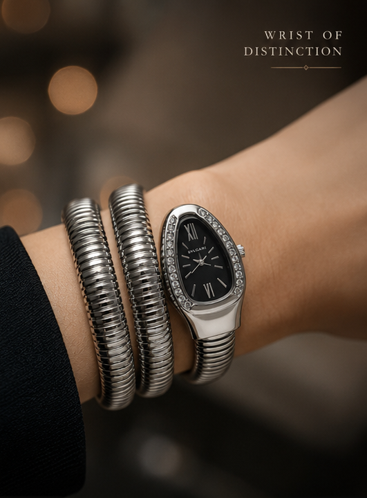 Luxury Silver Coil Bracelet Watch for Women