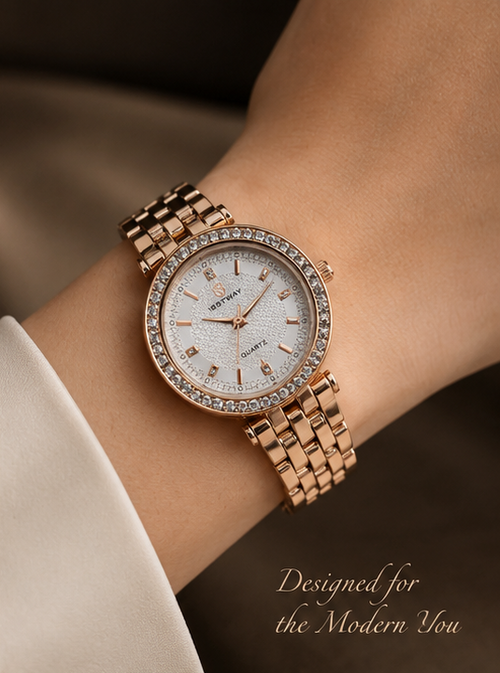 BESTWAY Luxe Crystal Watch – Rose Gold Edition