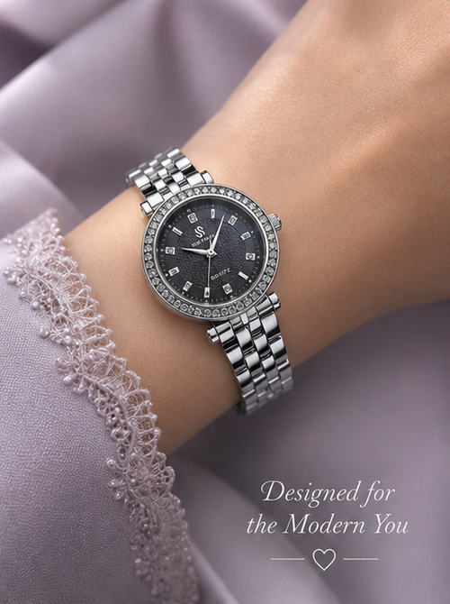 BESTWAY Luxe Crystal Watch – Silver Stone Edition