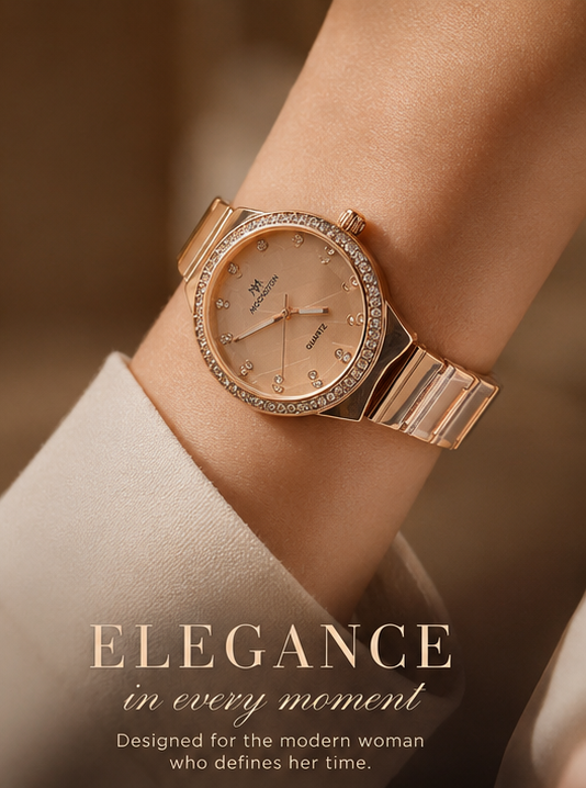 Haven Hour Rose Gold Crystal Luxe Watch – Elegant Women’s Quartz Timepiece