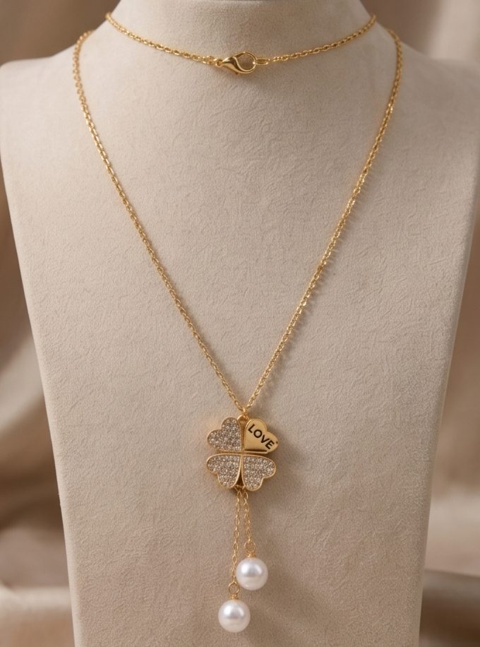 Adastra Jewels: The Celestial Clover Pearl Lariat Necklace