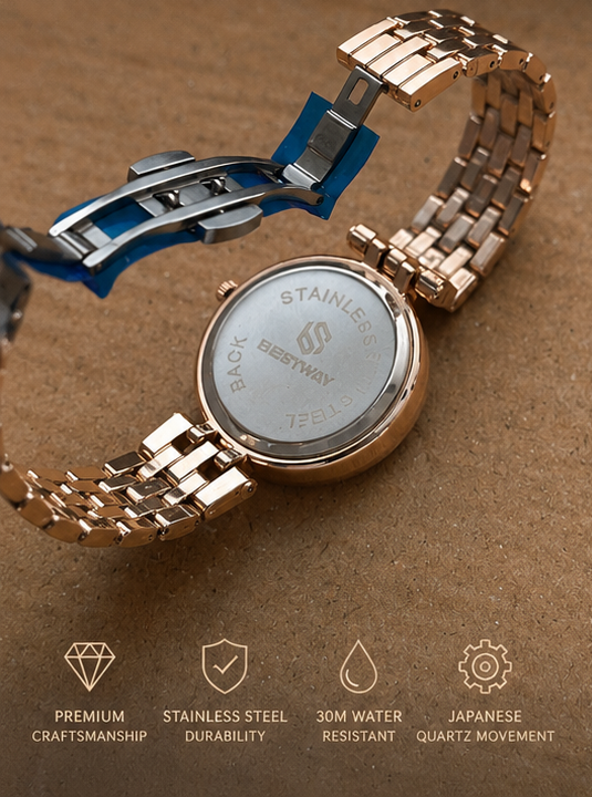 BESTWAY Luxe Crystal Watch – Rose Gold Edition