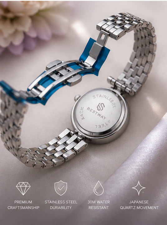 BESTWAY Luxe Crystal Watch – Silver Stone Edition