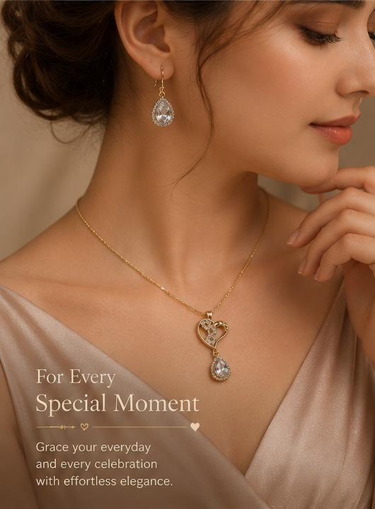 Haven Hour Crystal Heart Necklace & Earrings Set for Women