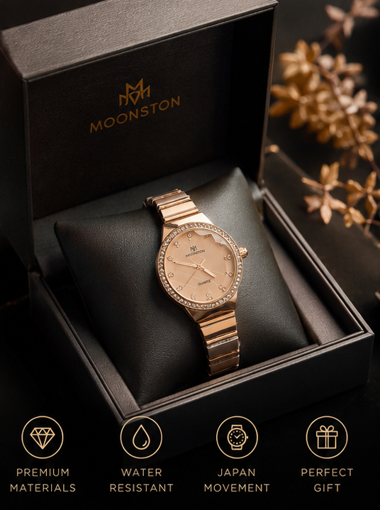 Haven Hour Rose Gold Crystal Luxe Watch – Elegant Women’s Quartz Timepiece