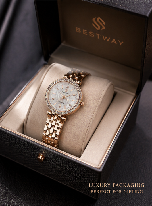 BESTWAY Luxe Crystal Watch – Rose Gold Edition