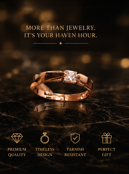 Haven Hour (HH) Rose Gold Princess Cut Ring – Timeless Luxury for Her