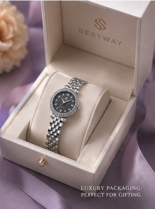 BESTWAY Luxe Crystal Watch – Silver Stone Edition