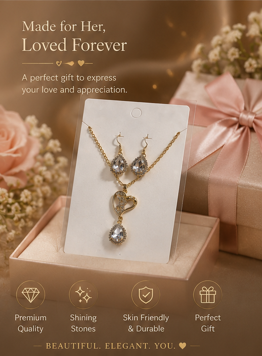 Haven Hour Crystal Heart Necklace & Earrings Set for Women