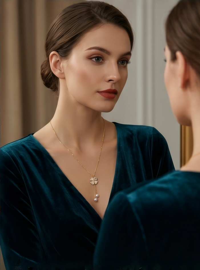 Adastra Jewels: The Celestial Clover Pearl Lariat Necklace