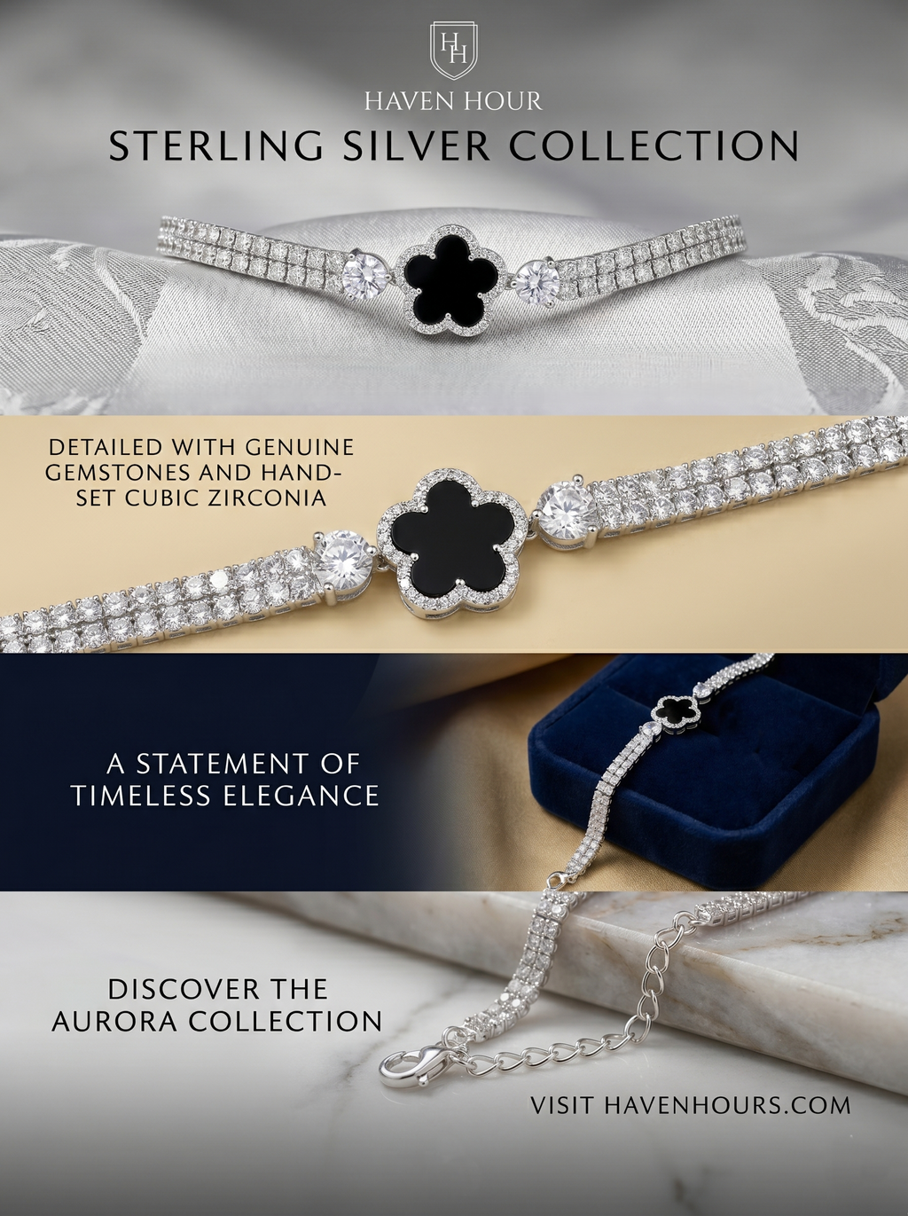 The ‘Aurora’ Flower Bracelet | Sterling Silver & Cubic Zirconia