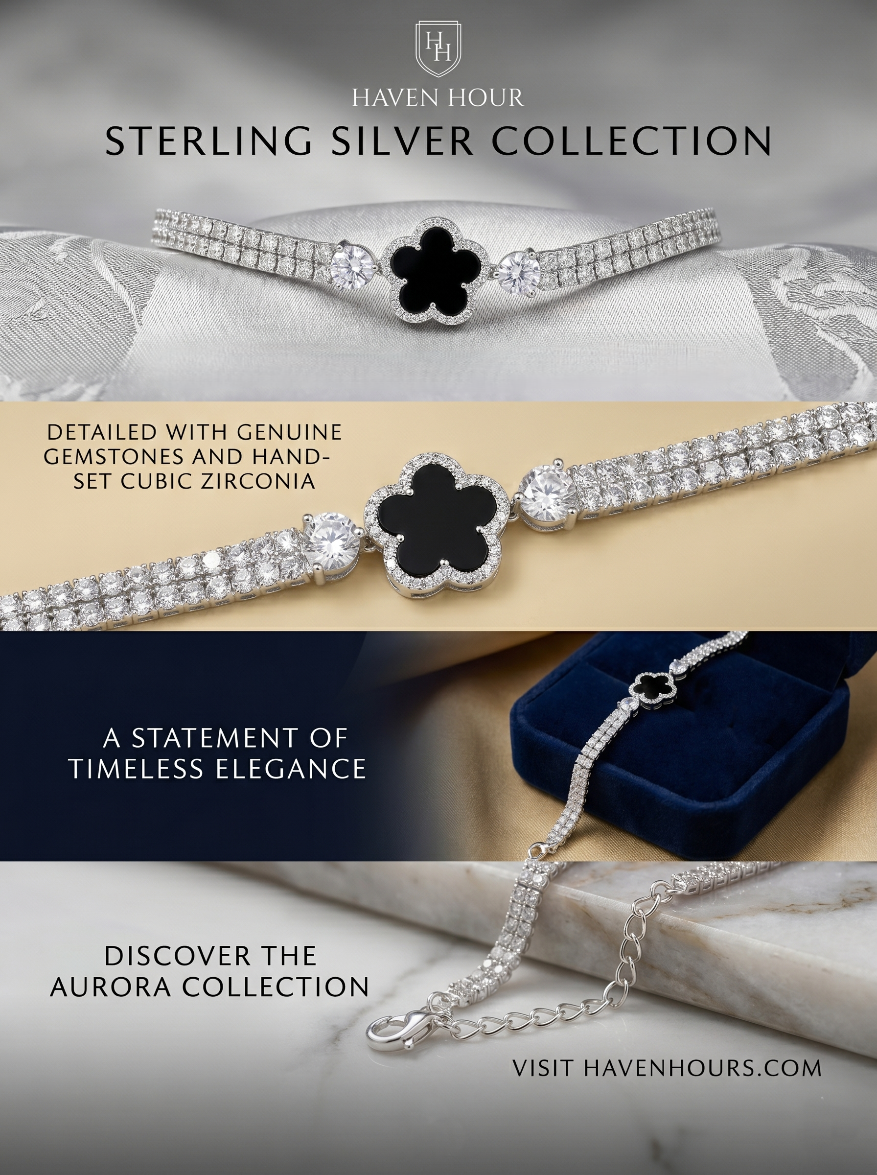 The ‘Aurora’ Flower Bracelet | Sterling Silver & Cubic Zirconia