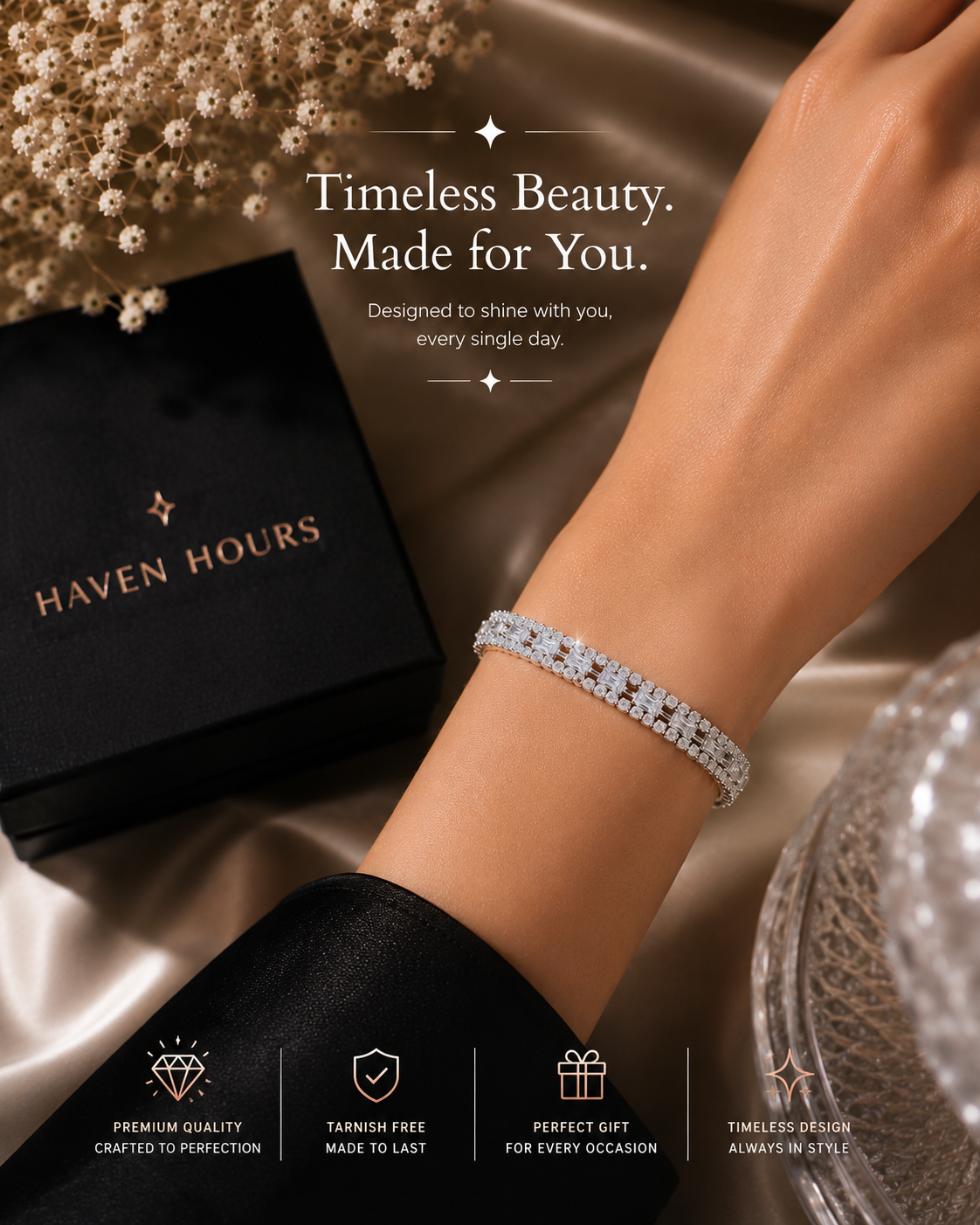 HH Eternity Luxe Bracelet – Silver Crystal Tennis Bracelet