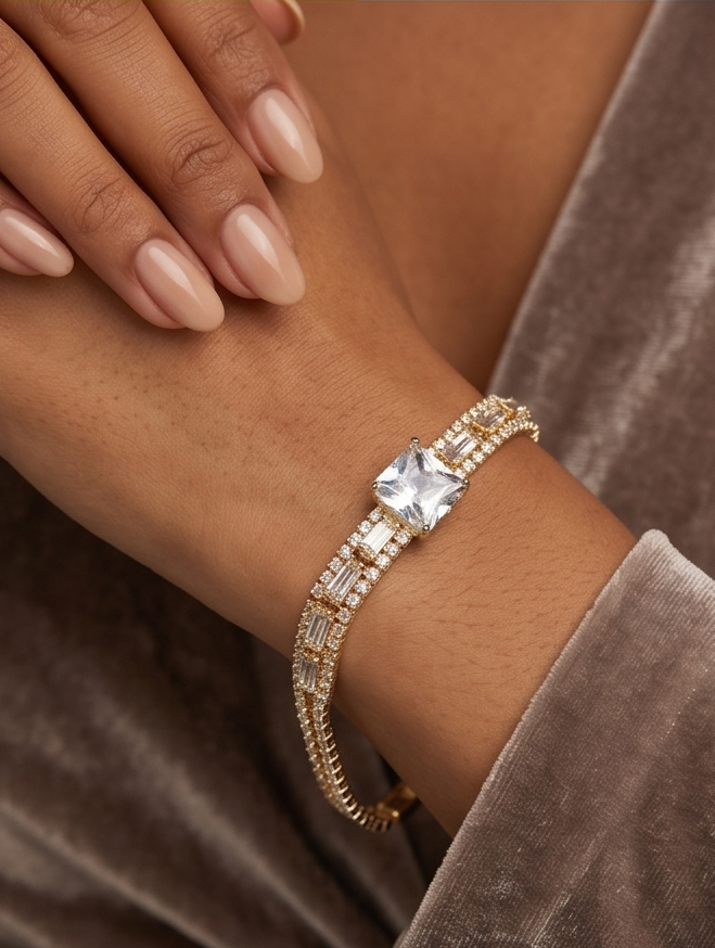Baguette & Princess Cut Gold-Plated Bracelet
