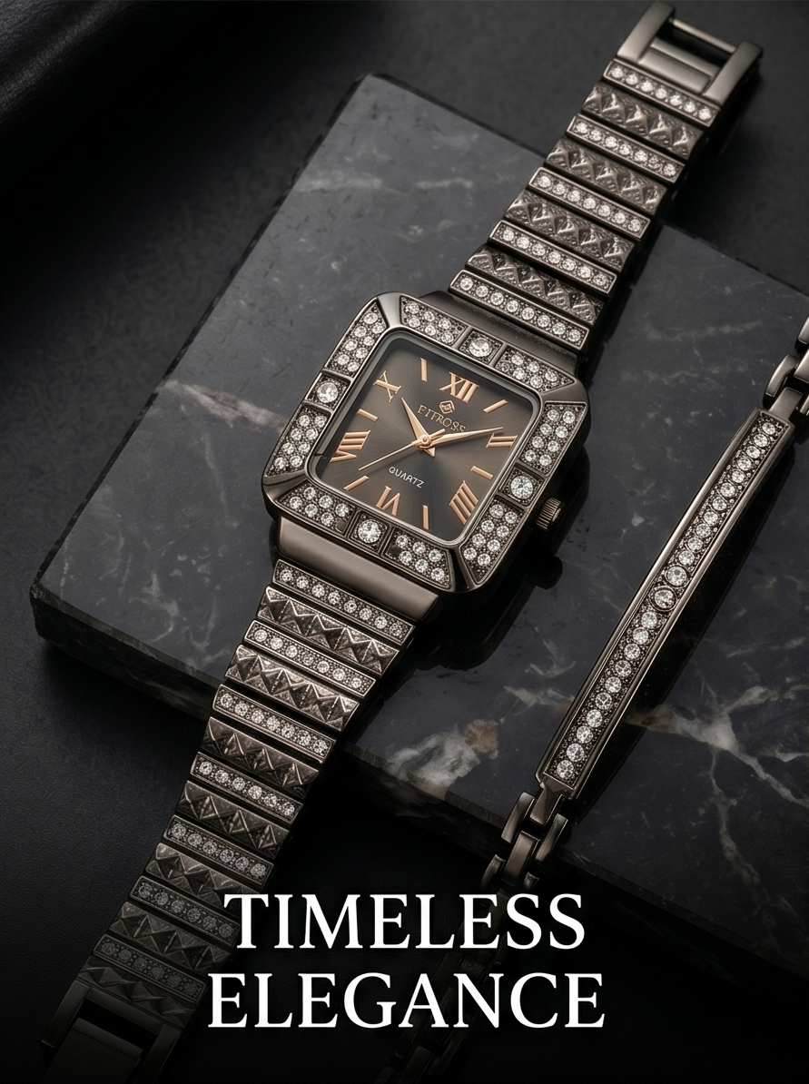 Elite Square Dial — Midnight Noir & Rose Gold Crystal Edition