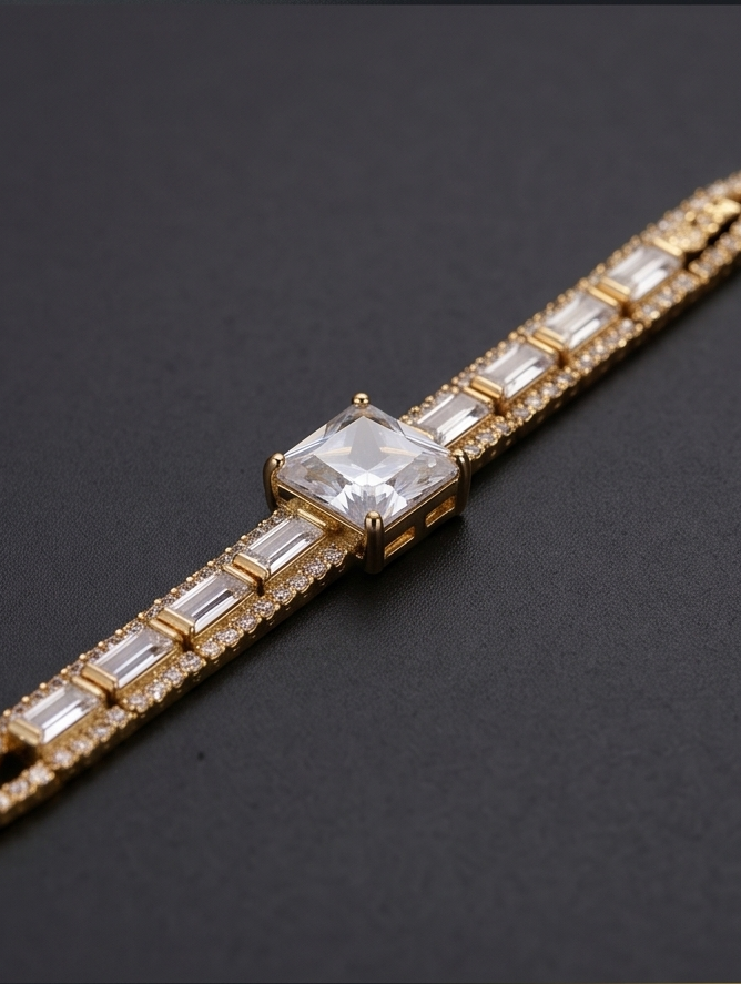 Baguette & Princess Cut Gold-Plated Bracelet