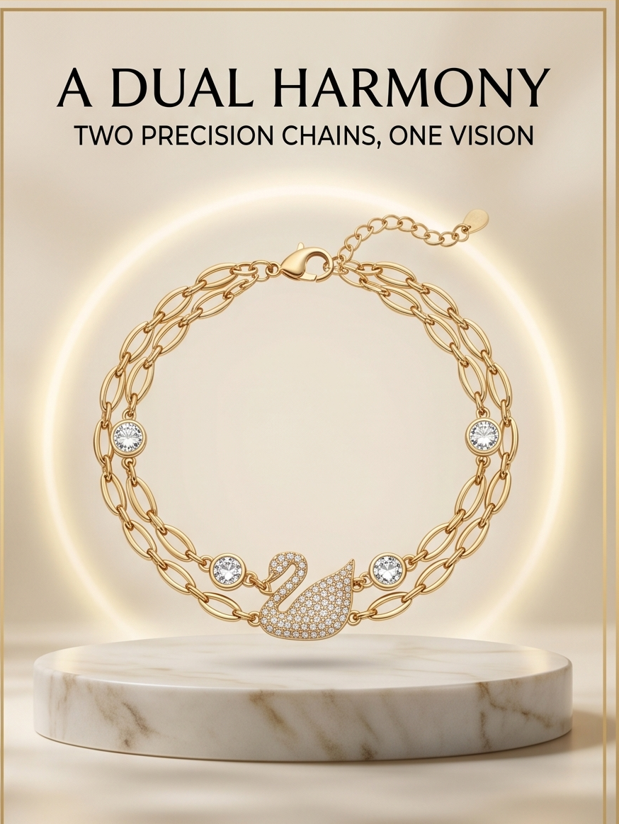 Haven Hours – Swan Élégance Dual-Chain Crystal Bracelet
