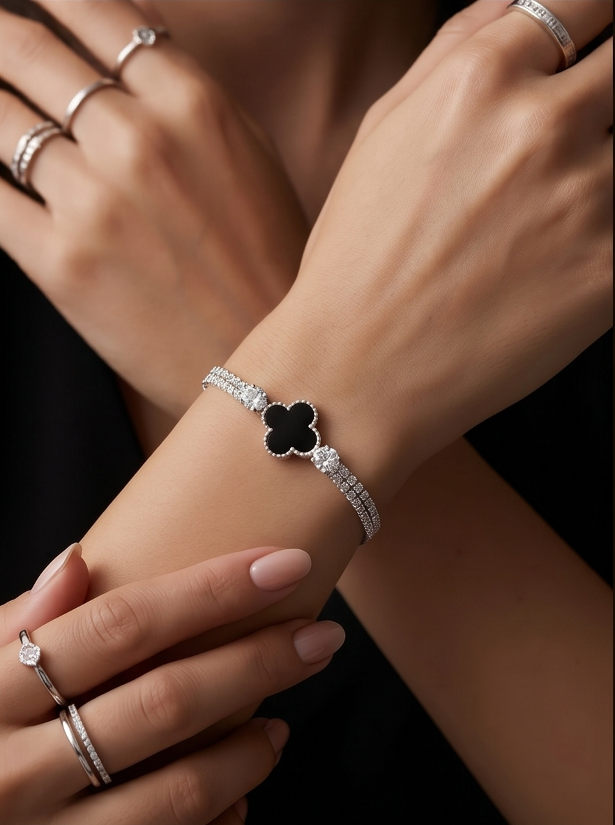 The ‘Aurora’ Flower Bracelet | Sterling Silver & Cubic Zirconia