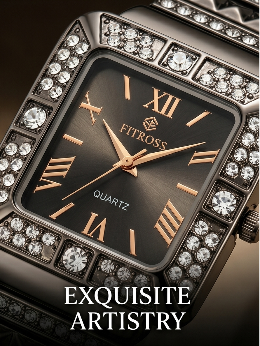 Elite Square Dial — Midnight Noir & Rose Gold Crystal Edition