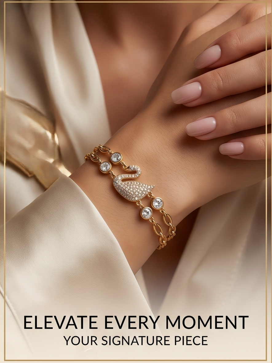 Haven Hours – Swan Élégance Dual-Chain Crystal Bracelet