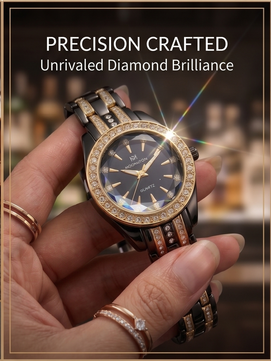 Moonston Elite: The Diamond-Cut Luxury Watch for Women